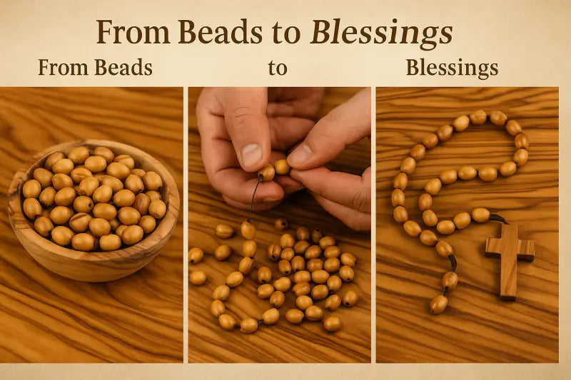 Handmade olive wood beads from the holy land 9mm oval