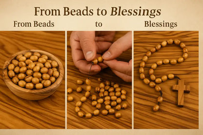 Handmade olive wood beads from the holy land 9mm oval