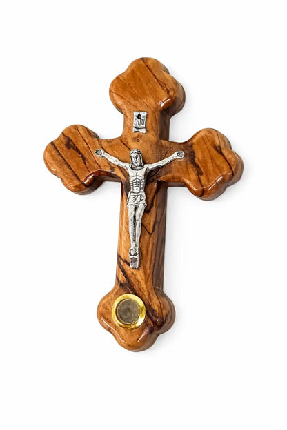 Handmade olive wood cross from bethlehem holy land with genuine stone - crosses