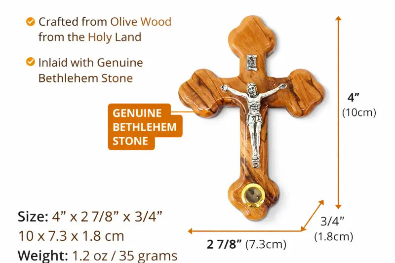 Handmade olive wood cross from bethlehem holy land with genuine stone - crosses