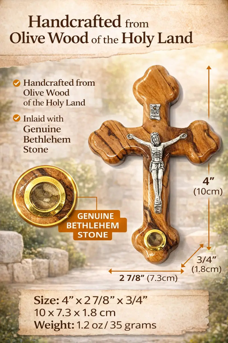 Handmade olive wood cross from bethlehem holy land with genuine stone - crosses