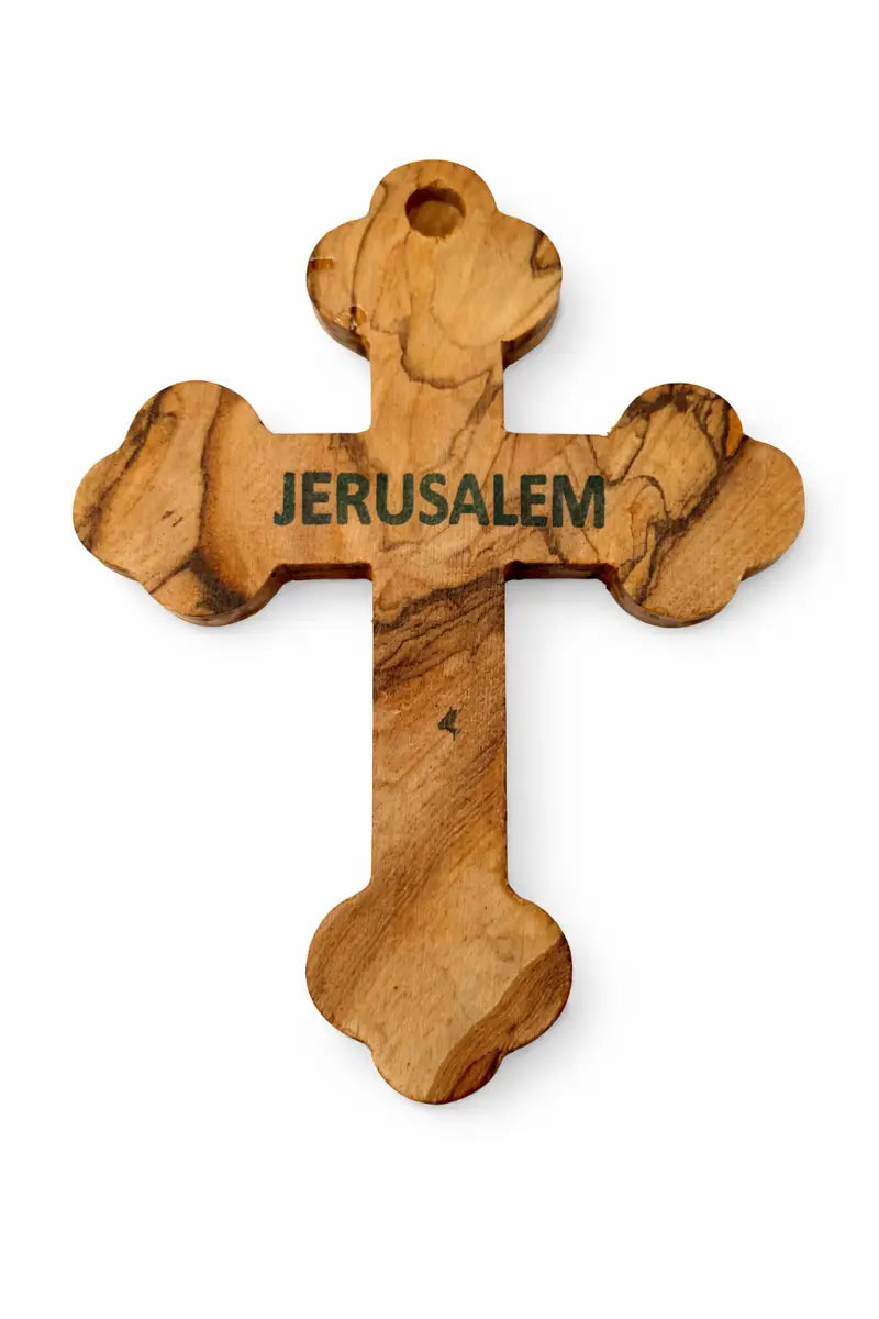Handmade olive wood cross from bethlehem holy land with genuine stone - crosses