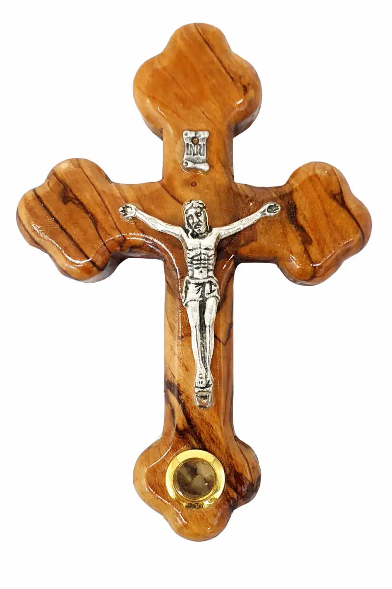 Handmade olive wood cross from bethlehem holy land with genuine stone - crosses