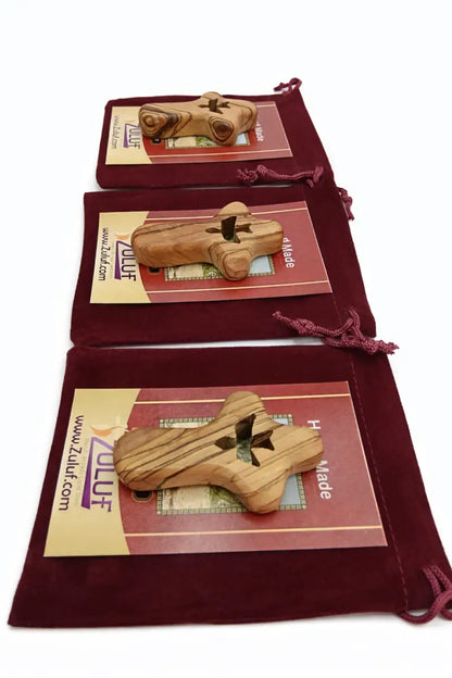 Handmade olive wood cross with dove cutout from bethlehem holy land small christian pocket religious gift velvet bag