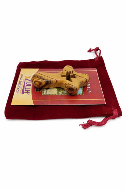 Handmade olive wood cross with dove cutout from bethlehem holy land small christian pocket religious gift velvet bag