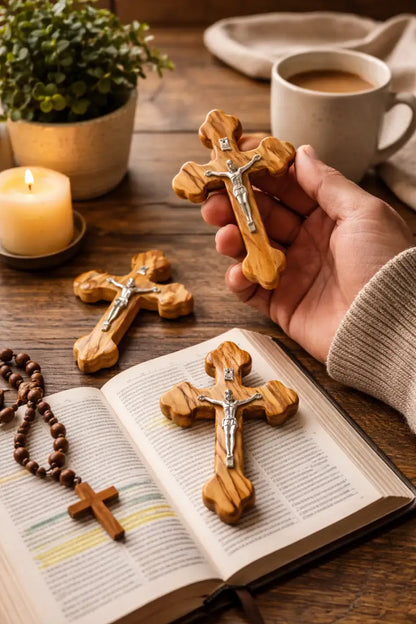 Handmade olive wood cross from jerusalem holy land christian crucifix wall cross, - crosses