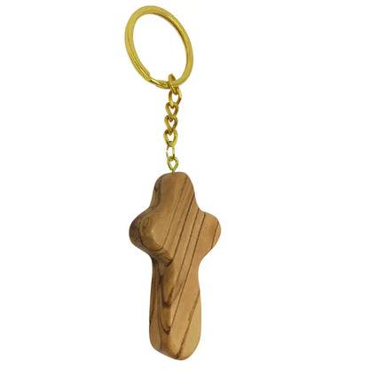 Handmade olive wood cross keychain from bethlehem – holy land christian key ring with certificate of origin 2.4 x 1.4