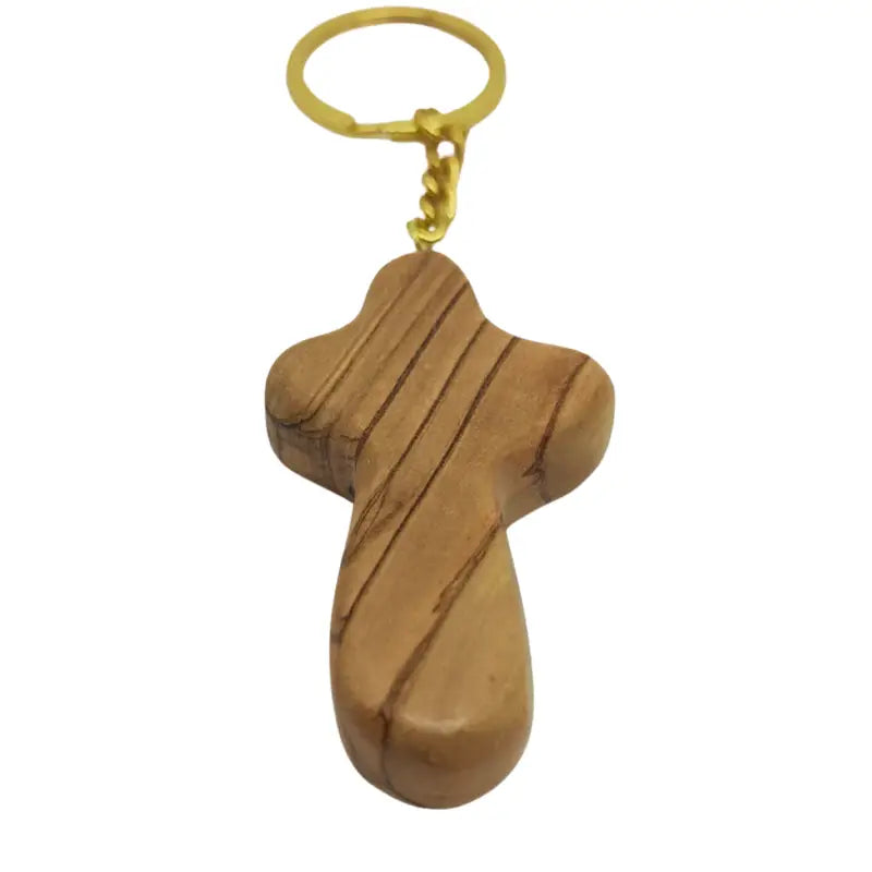 Handmade olive wood cross keychain from bethlehem – holy land christian key ring with certificate of origin 2.4 x 1.4