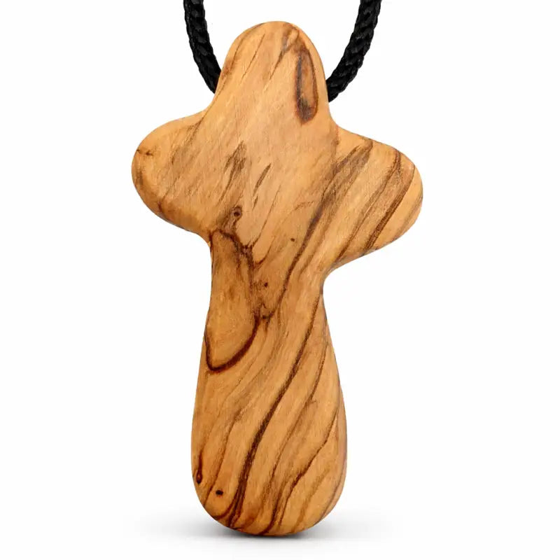Handmade olive wood cross necklace from bethlehem – holy land christian pendant with cord 2.4 x 1.4 inches - crosses
