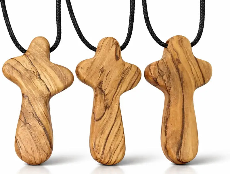 Handmade olive wood cross necklace from bethlehem – holy land christian pendant with cord 2.4 x 1.4 inches - crosses