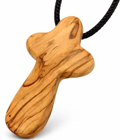 Handmade olive wood cross necklace from bethlehem – holy land christian pendant with cord 2.4 x 1.4 inches - crosses