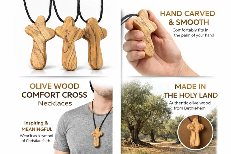 Handmade olive wood cross necklace from bethlehem – holy land christian pendant with cord 2.4 x 1.4 inches - crosses