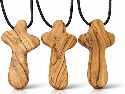 Handmade olive wood cross necklace from bethlehem – holy land christian pendant with cord 2.4 x 1.4 inches - 3 - crosses