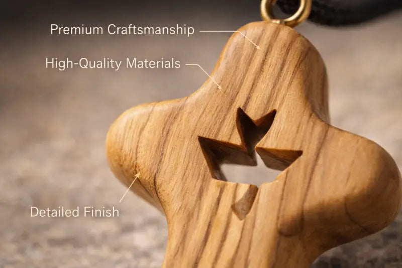 Handmade olive wood cross necklace with dove cutout from bethlehem – holy land christian pendant cord velvet gift pouch