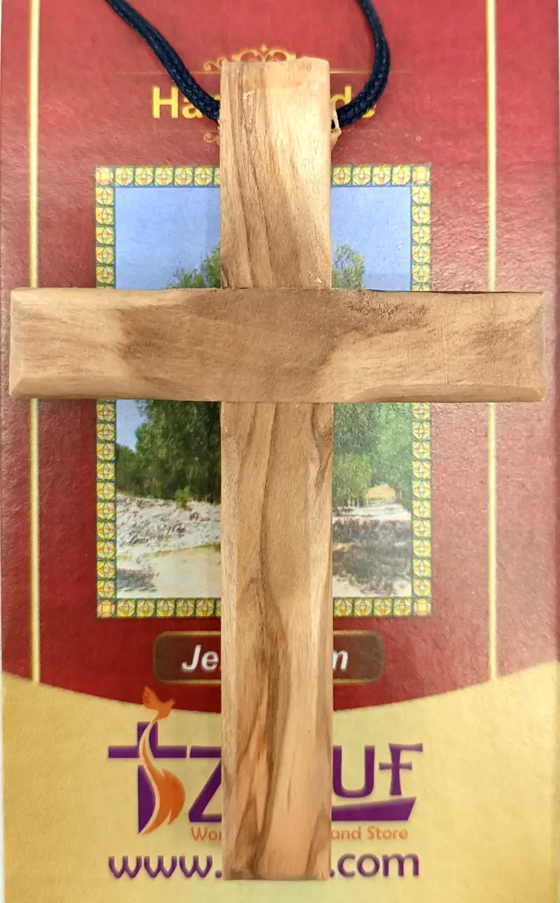 Handmade olive wood cross pendant necklace for all ages - charm