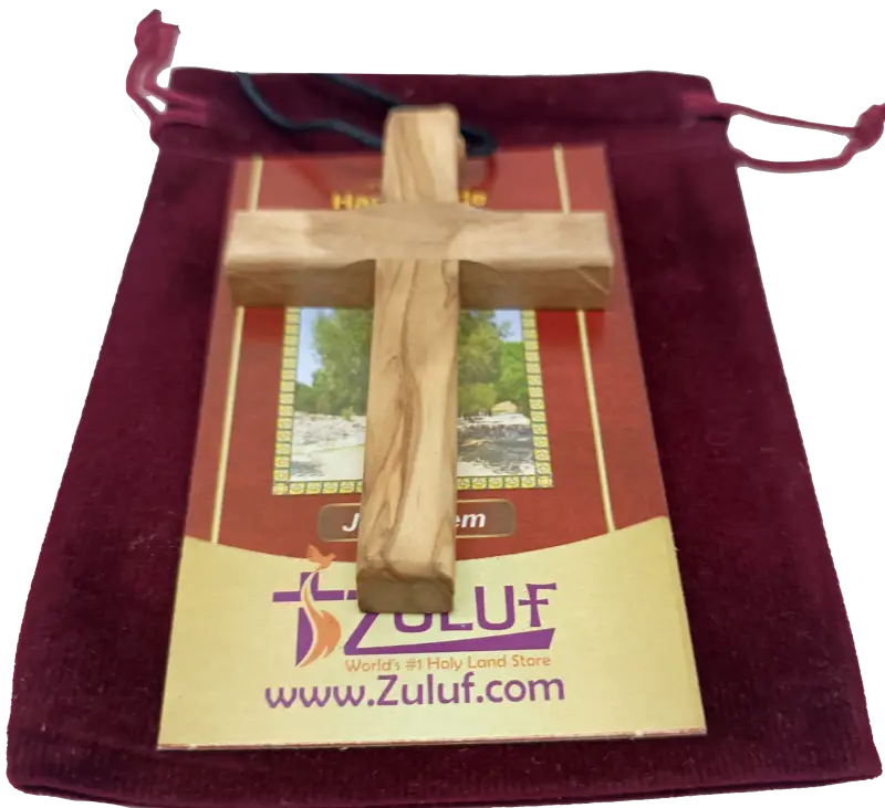 Handmade olive wood cross pendant necklace for all ages - charm