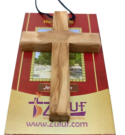 Handmade olive wood cross pendant necklace for all ages - charm