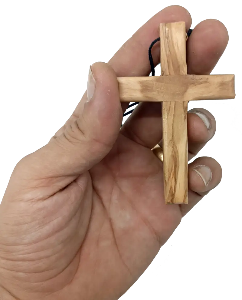 Handmade olive wood cross pendant necklace for all ages - charm