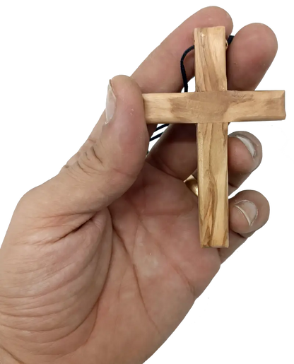 Handmade olive wood cross pendant necklace for all ages - charm