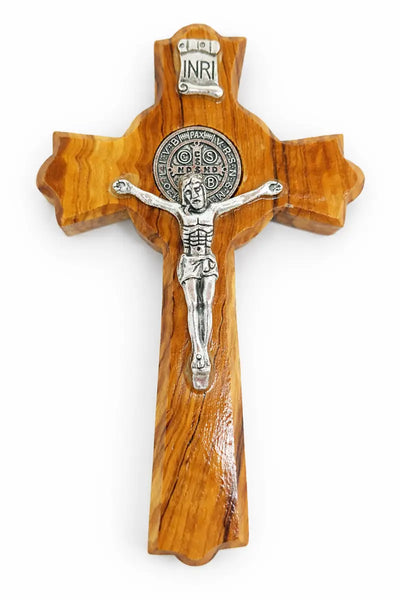 Handmade olive wood saint benedict crucifix from bethlehem – holy land catholic cross 4 x 2.5 0.8 inches 45g - crosses