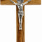 Handmade Olive Wood Saint Benedict Crucifix from Bethlehem – Catholic Standing Cross with Base, Silver Corpus & INRI Plaque – Holy Land Christian Gift (Multiple Sizes)