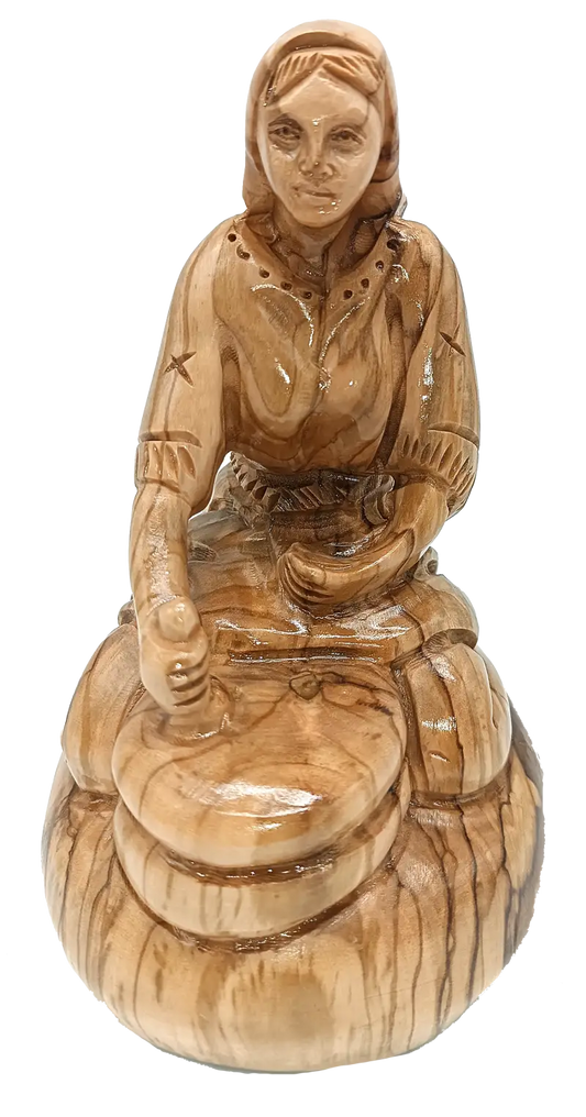Handmade olive wood village woman statue from the holy land - figures