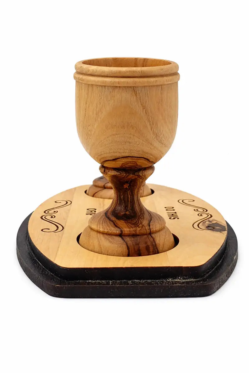 Handmade olive wood wine and water tray from bethlehem - lathe