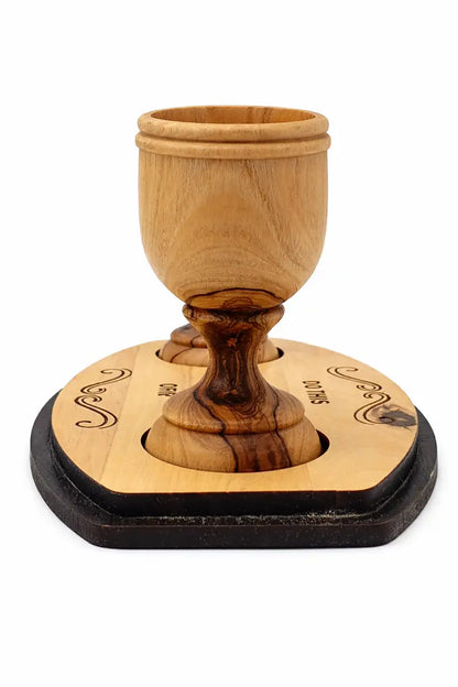 Handmade olive wood wine and water tray from bethlehem - lathe