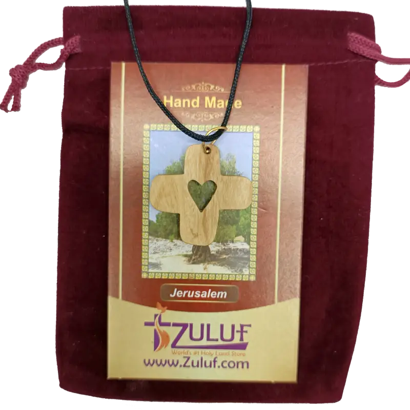 Heart cross pendant crafted from olive wood the holy land - 1