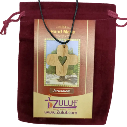 Heart cross pendant crafted from olive wood the holy land - 1