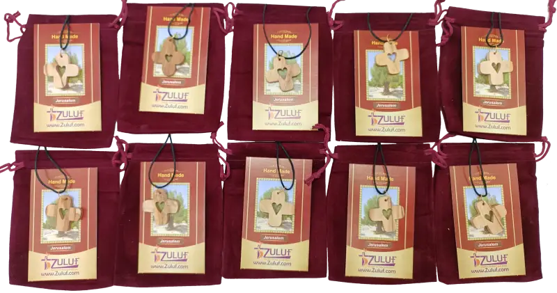 Heart cross pendant crafted from olive wood the holy land - 10