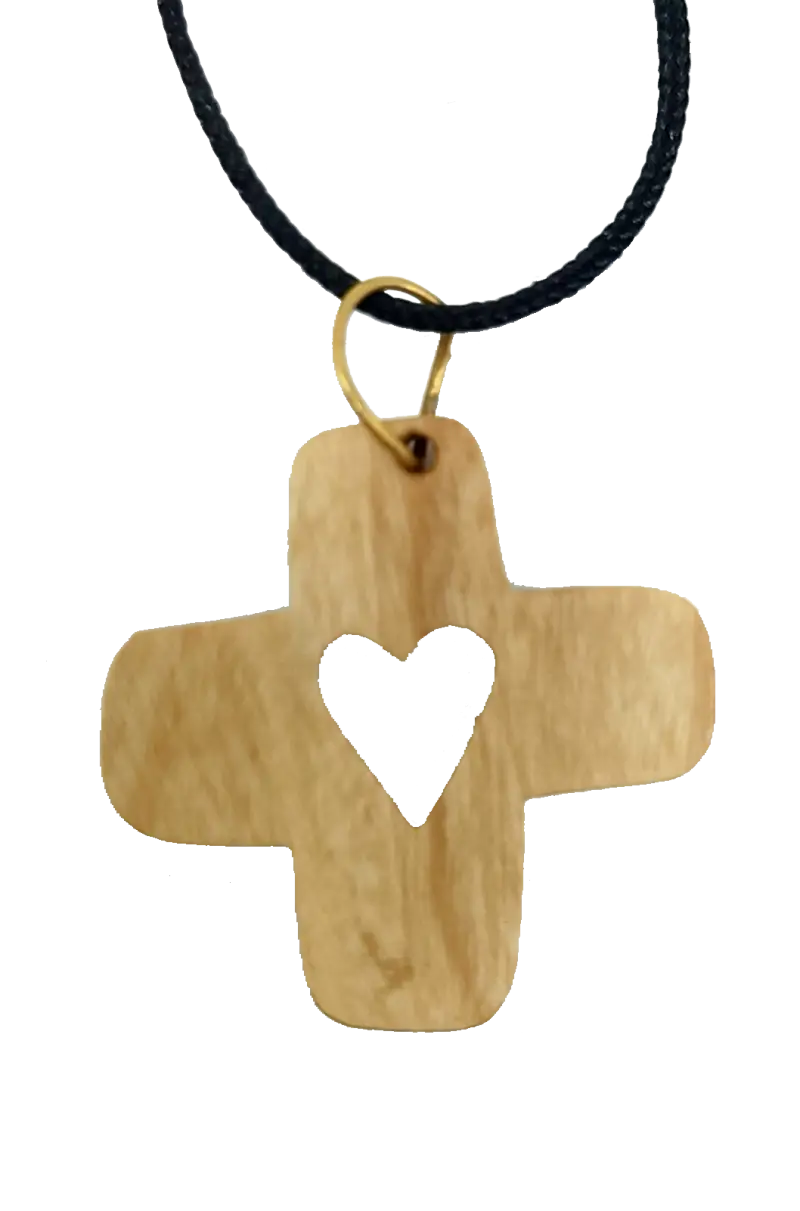 Heart cross pendant crafted from olive wood the holy land