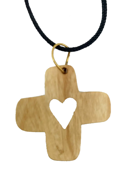 Heart cross pendant crafted from olive wood the holy land