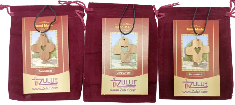 Heart cross pendant crafted from olive wood the holy land - 3