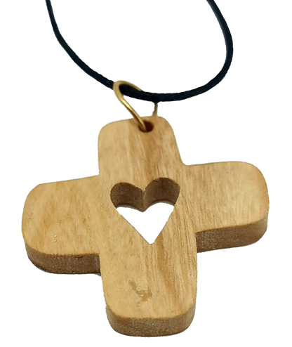 Heart cross pendant crafted from olive wood the holy land
