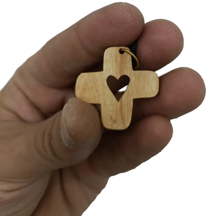 Heart cross pendant crafted from olive wood the holy land