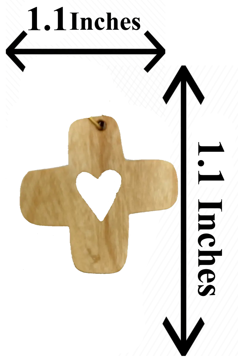 Heart cross pendant crafted from olive wood the holy land