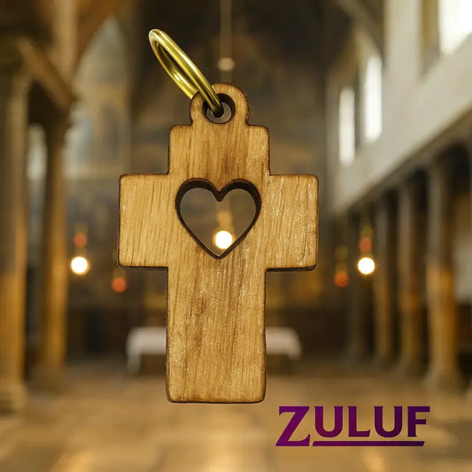 Heart cutout wooden cross charm – 0.98’’ x 0.59’’ love & faith pendant with natural finish