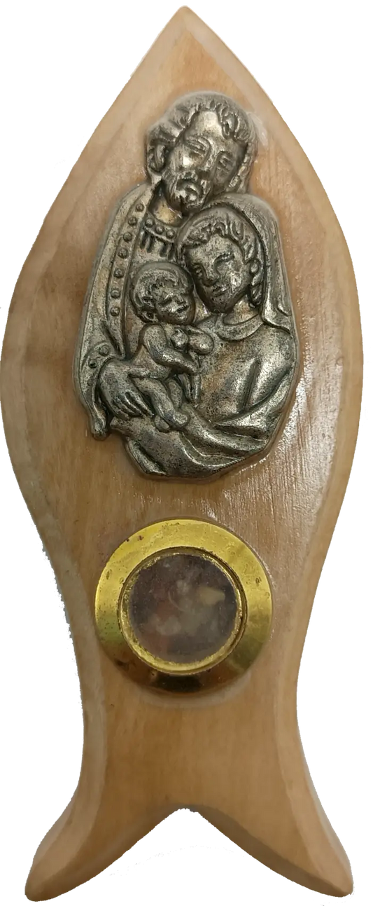 Holy family olive wood magnet with relic capsule – bethlehem souvenir - magnet