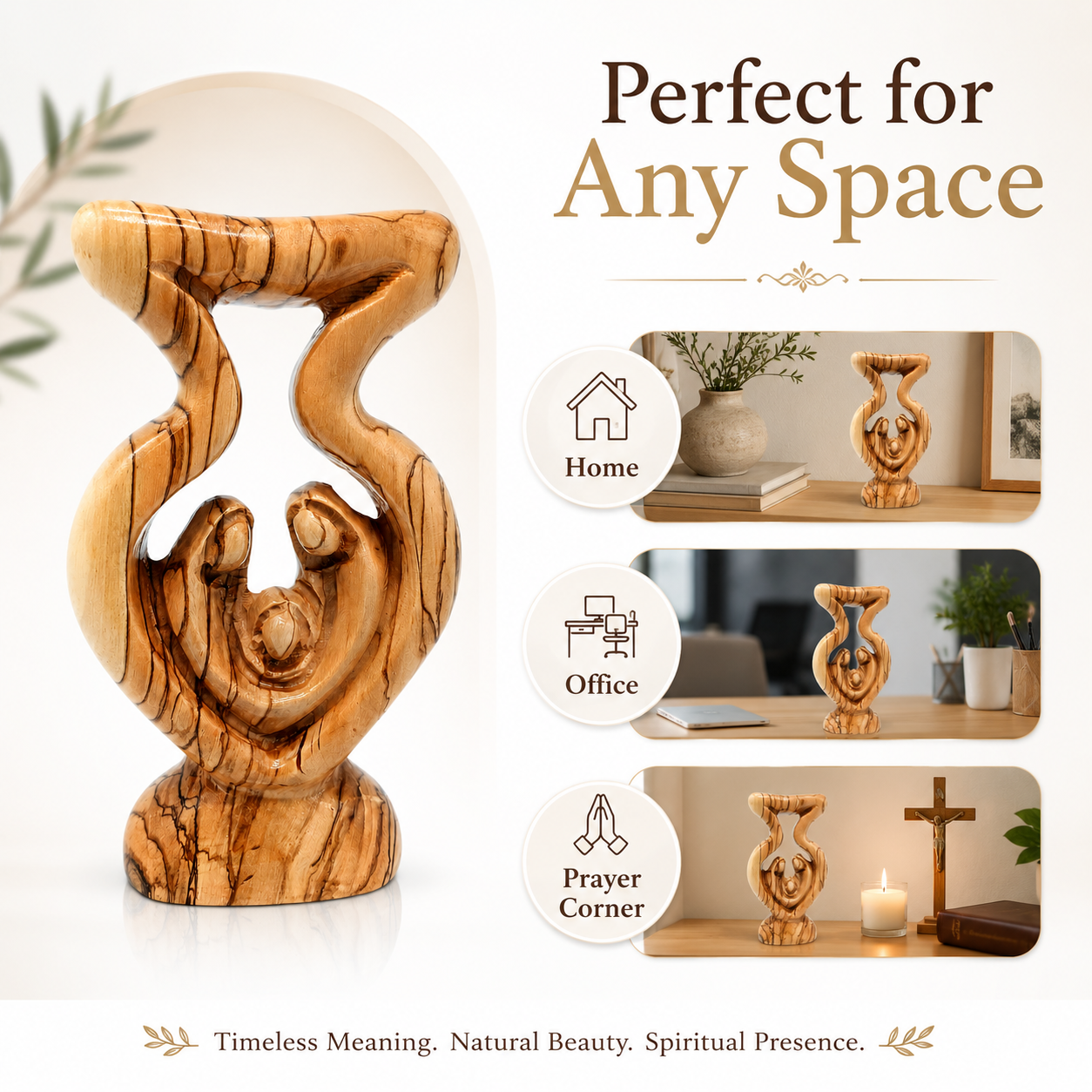 Holy Family olive wood prayer room decor