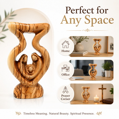Holy Family olive wood prayer room decor