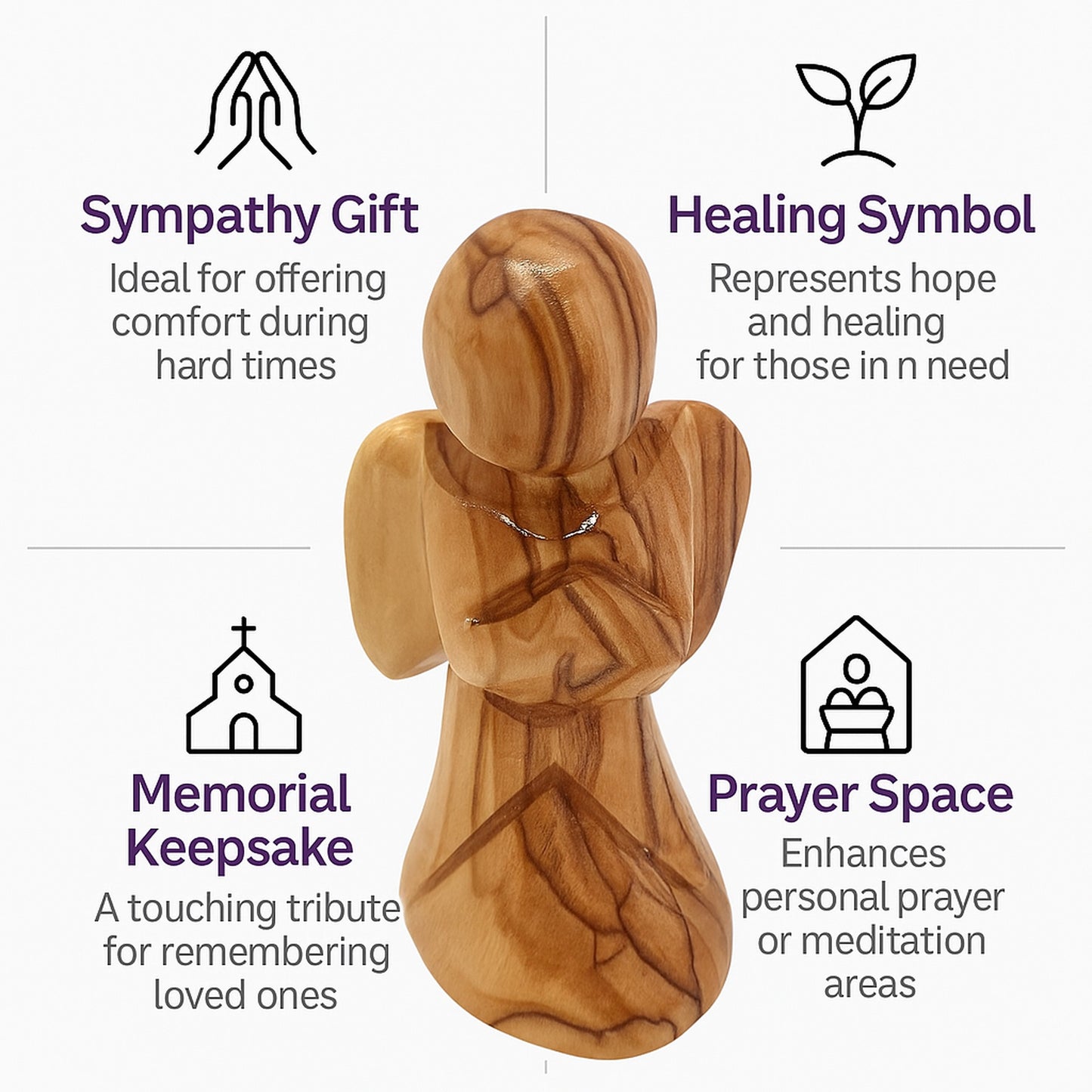 Comforting Angel Figurine from Bethlehem displayed as a heartfelt spiritual gift or elegant religious home decor accent.