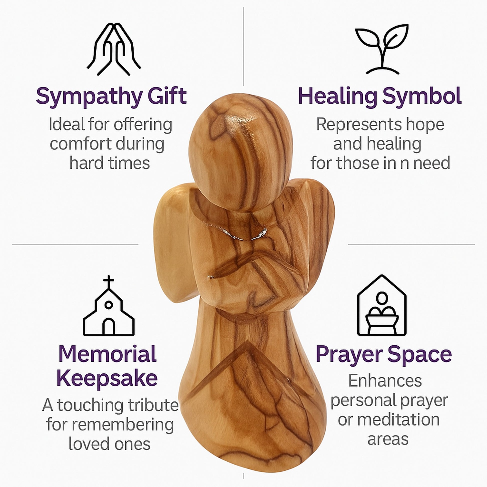 Comforting Angel Figurine from Bethlehem displayed as a heartfelt spiritual gift or elegant religious home decor accent.