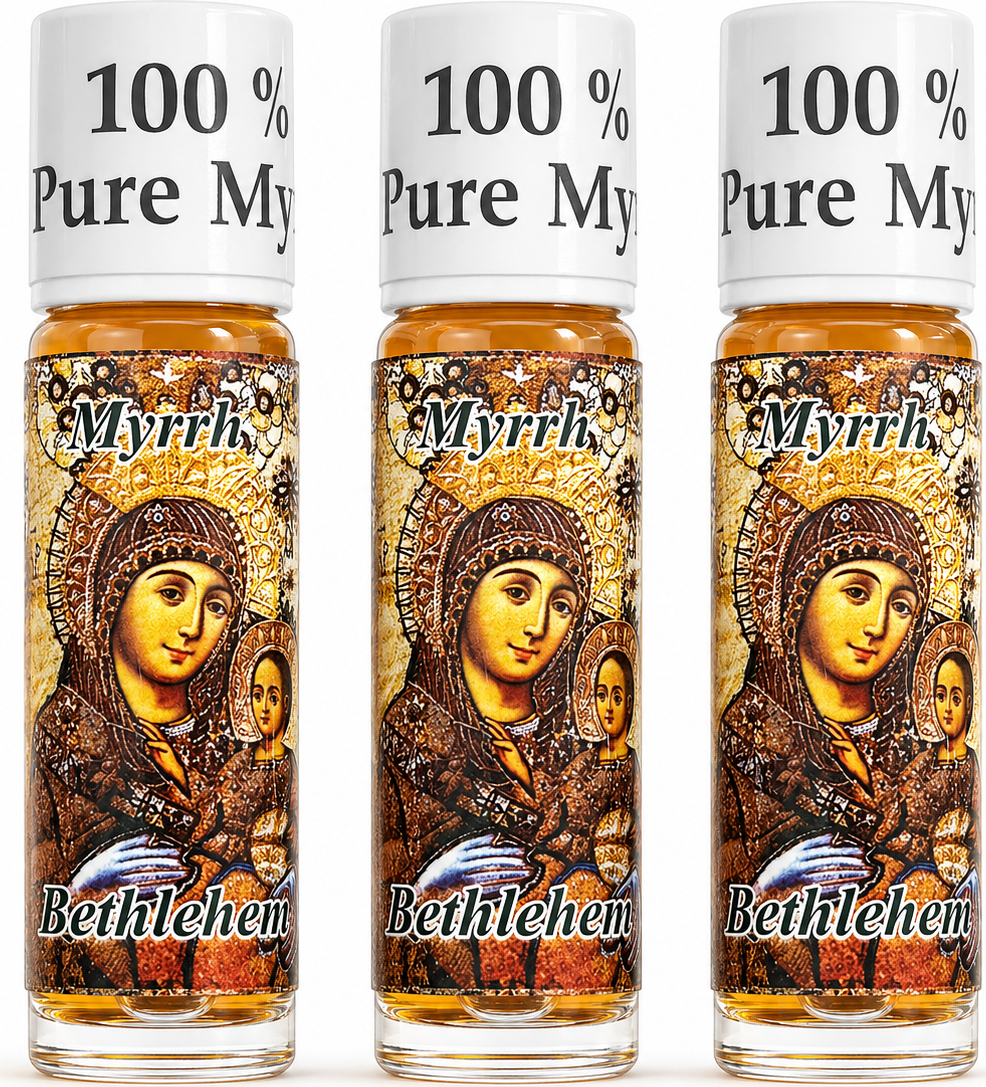 Holy Land anointing oil from Bethlehem, hand prepared by Christian artisans, variant PER026