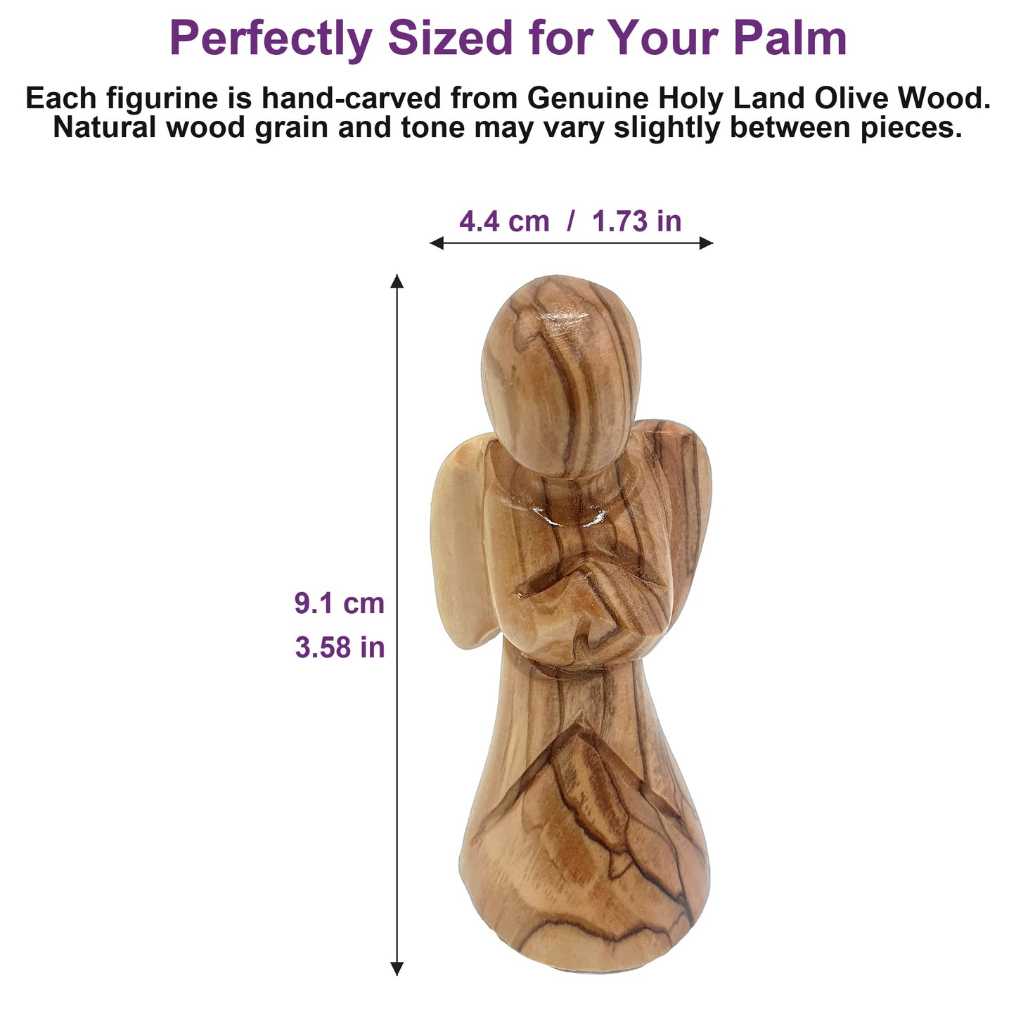 Comforting Angel Figurine from Bethlehem shown at 3.6 inches tall, a perfect compact size for display or gifting.