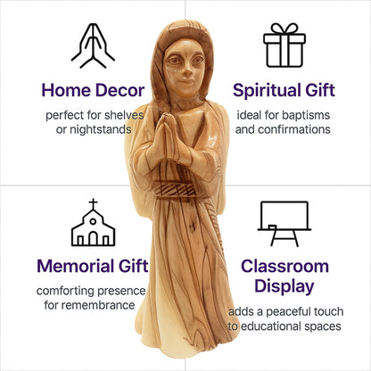 Bethlehem olive wood angel statue displayed as a meaningful home decor piece or heartfelt religious gift for loved ones.