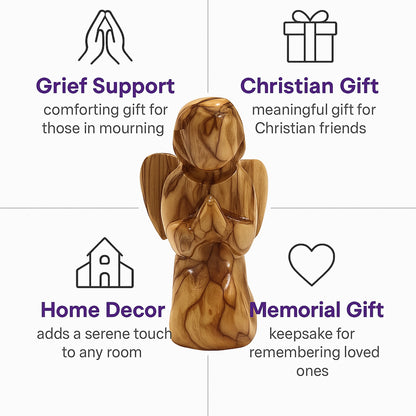Faceless Holy Land olive wood angel styled as a meaningful gift, home altar piece, or devotional décor for any faith.