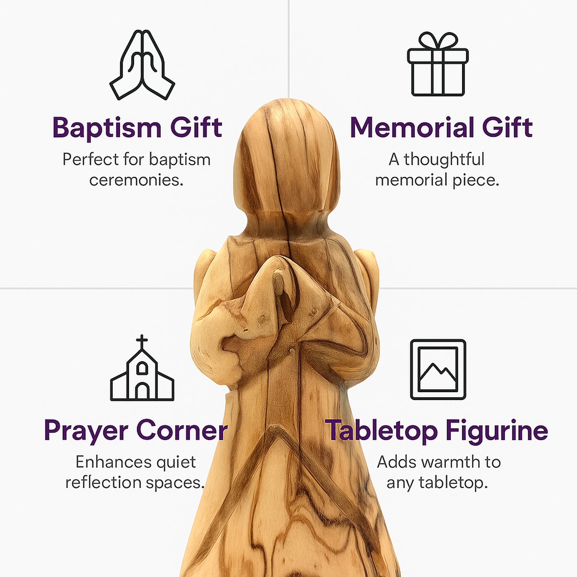 Olive Wood Angel Figurine Praying - Abstract Hand | Zuluf