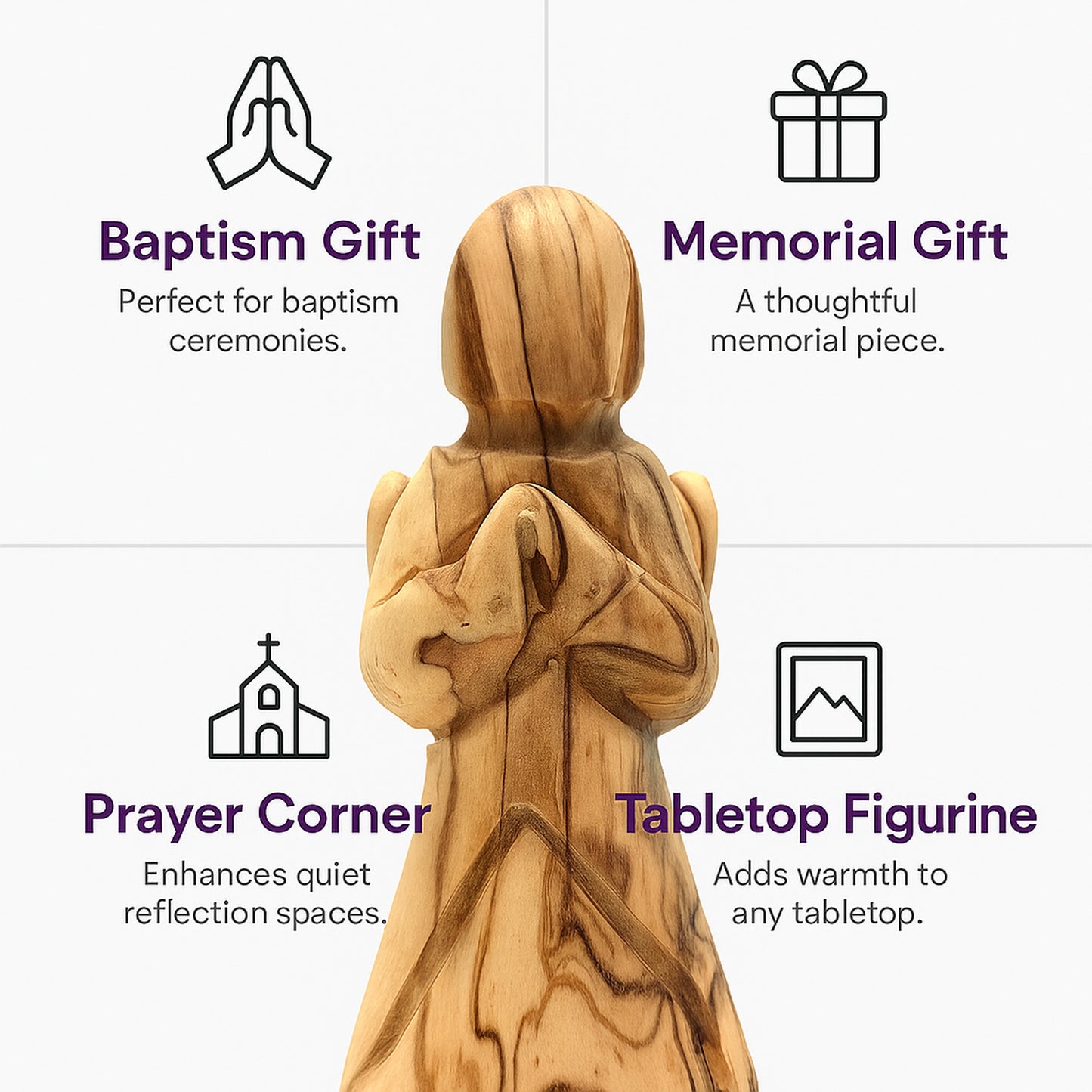 Bethlehem olive wood figure displayed as a meaningful religious gift or elegant home decor piece for faith-inspired spaces.