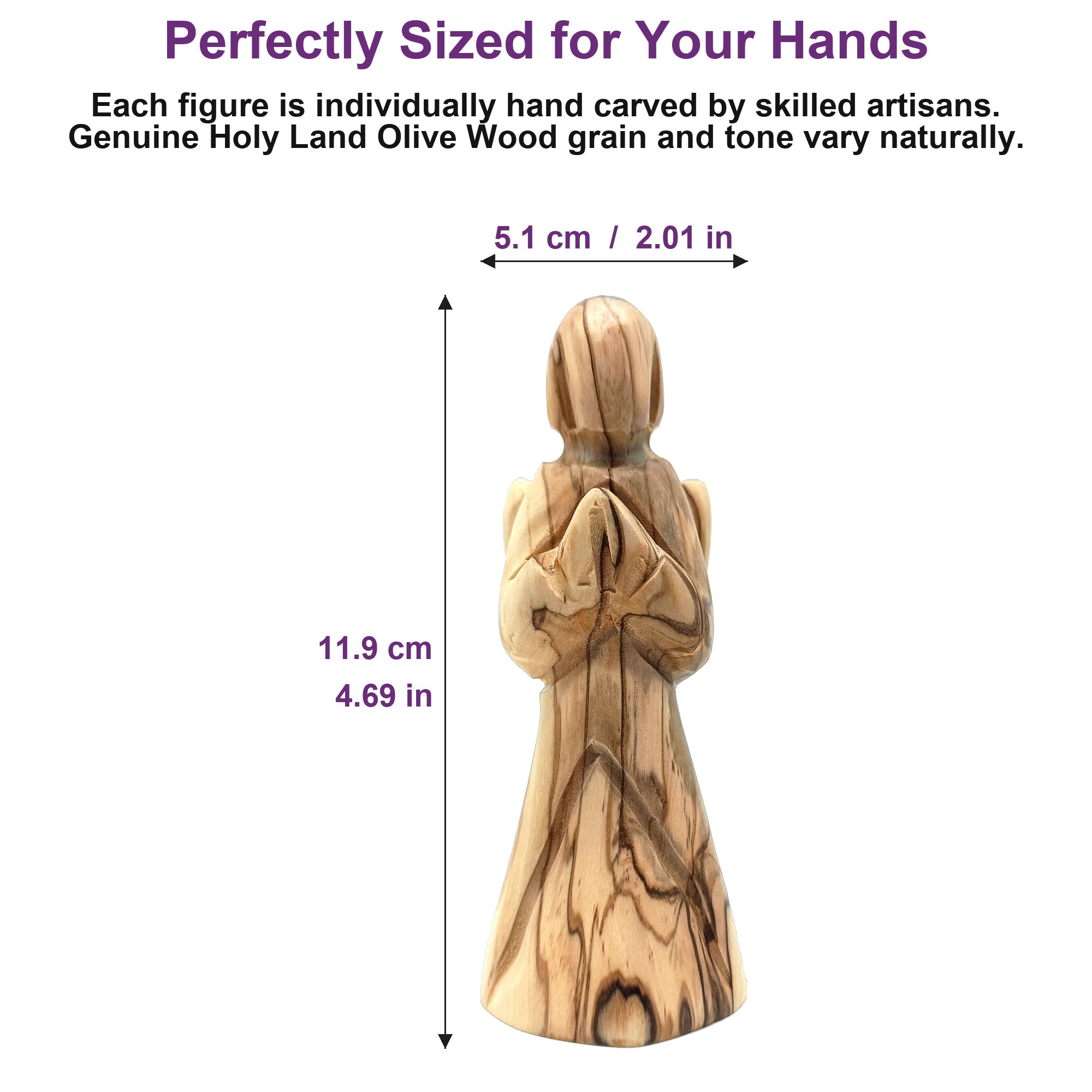 Olive Wood Angel Figurine Praying - Abstract Hand | Zuluf